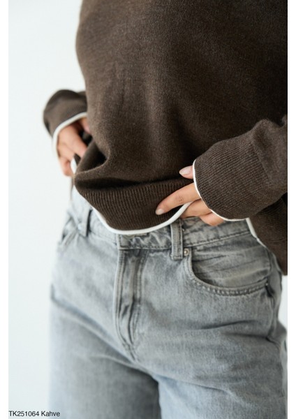 Kadın Bisiklet Yaka Basıc Kazak modelleri