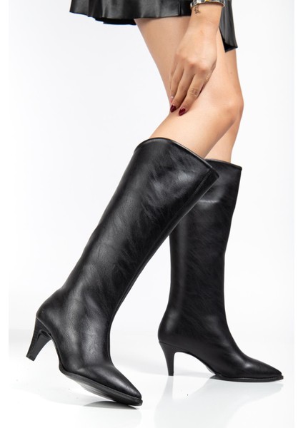 Suins Lucin Kadın Siyah Kahve Çizme 7 cm Topuk Boyu Çizme