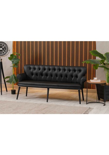 Perla P Kol Siyah Deri Siyah Ahşap Ayaklı Ofis Koltuk Takımı modelleri