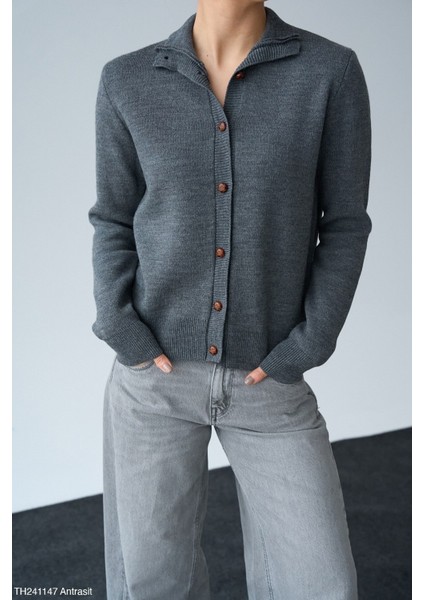 Kadın Dik Yaka Düğmeli Basıc Kışlık Hırka fiyatları