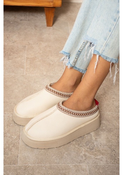 Cilt Deri Içi Kürklü Düz Taban Sabo Kışlık Kadın Terlik fiyatları