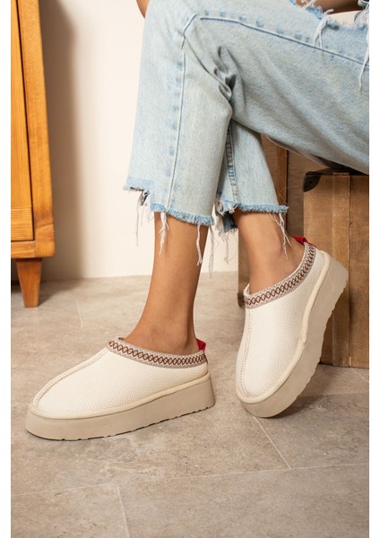 Cilt Deri Içi Kürklü Düz Taban Sabo Kışlık Kadın Terlik modelleri