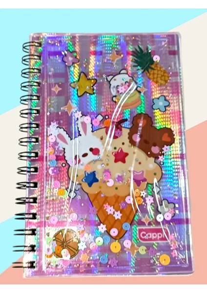 Pullu Simli 14X21 Spiralli Pvc Hologramlı Defter 224 Sayfa Ivory Premium Seri