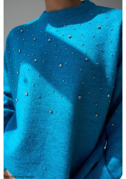 Kadın Taş Detaylı Peluş Standart Kazak modelleri