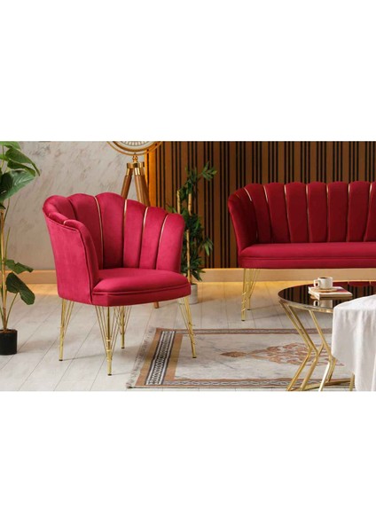 Zentro Kırmızı Kumaş Metal Gold Ayaklı Ofis Koltuk Takımı Çay Seti Koltuk Takımı modelleri