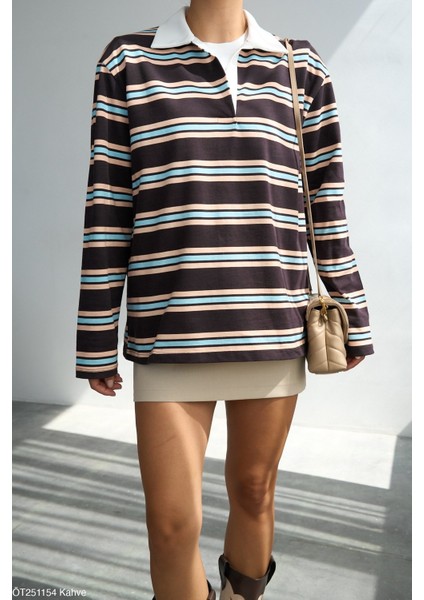Kadın Erkek Yaka Uzun Kollu Basıc Çizgili Triko Kışlık Kazak modelleri