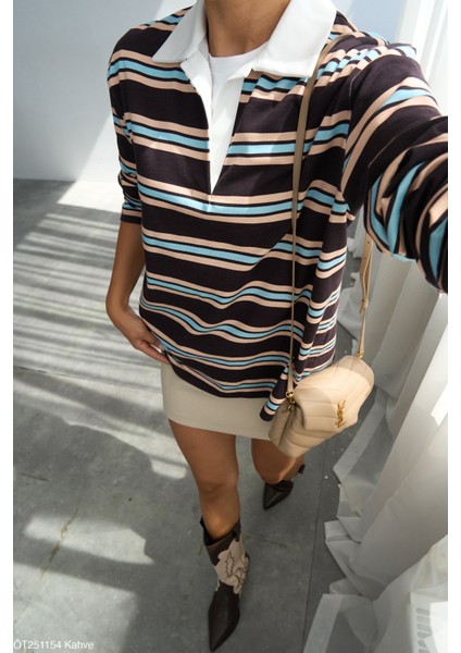 Kadın Erkek Yaka Uzun Kollu Basıc Çizgili Triko Kışlık Kazak fırsatları