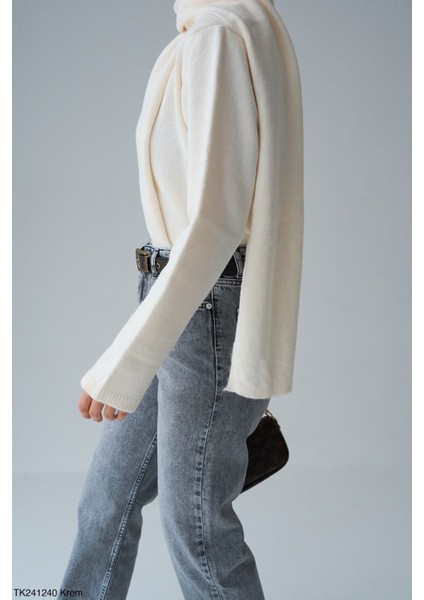 Kadın Kendinden Boyun Şallı Triko Kazak modelleri