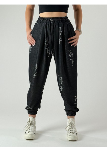 Chinese Desenli Antrasit Kadın Jogger Pantolon COC1001