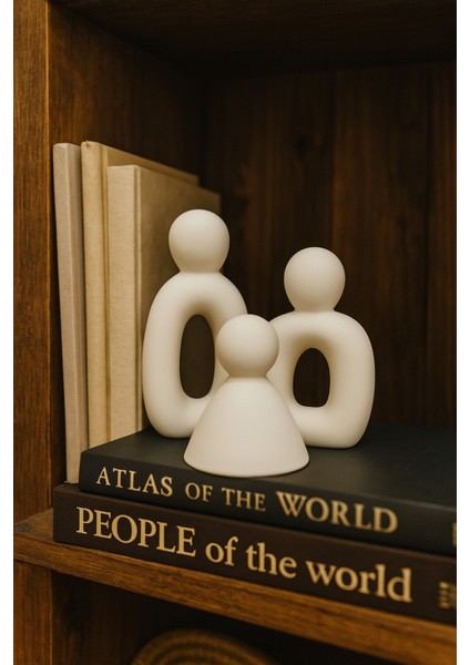 Minimalist Aile Biblo Seti – Lüks Bohem Dekoratif Objeler, Seramik Görünümlü 3’lü Figür modelleri