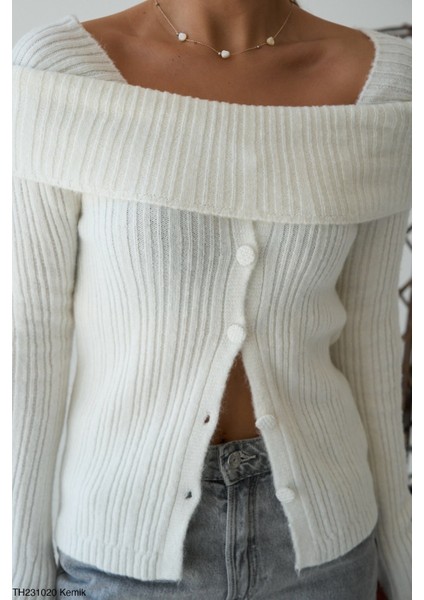 Kadın Kayık Yaka Komple Düğmeli Kışlık Triko Hırka fiyatları