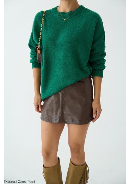 Kadın Bisiklet Yaka Basıc Kazak