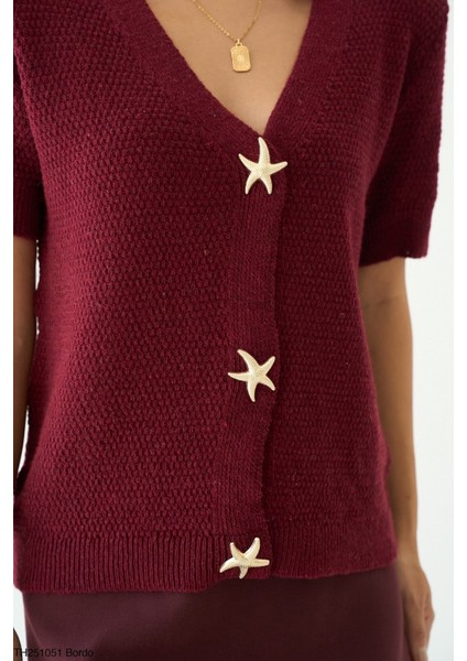 Kadın Yıldız Düğme Aksesuarlı Yarım Kol Hırka fiyatları