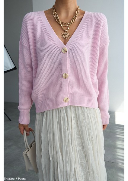 Kadın Düğmeli Standart Beden Salaş Hırka