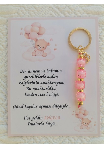 48 Adet Isme Özel Tasarım Pembe Anahtarlık Hastane Yeni Doğan 40 Mevlidi Dağıtmalık Hediyelik