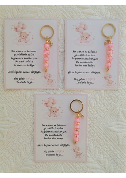 48 Adet Isme Özel Tasarım Pembe Anahtarlık Hastane Yeni Doğan 40 Mevlidi Dağıtmalık Hediyelik modelleri