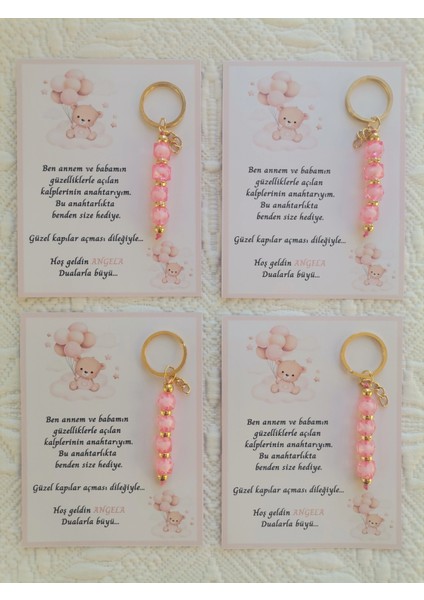 48 Adet Isme Özel Tasarım Pembe Anahtarlık Hastane Yeni Doğan 40 Mevlidi Dağıtmalık Hediyelik fırsatları