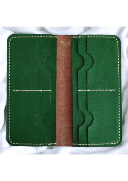 El Yapımı Hakiki Yeşil Deri Erkek Cüzdan - Türk Halısı Desenli Yakma Sanatı Dana Derisi Katlanabilir Model modelleri