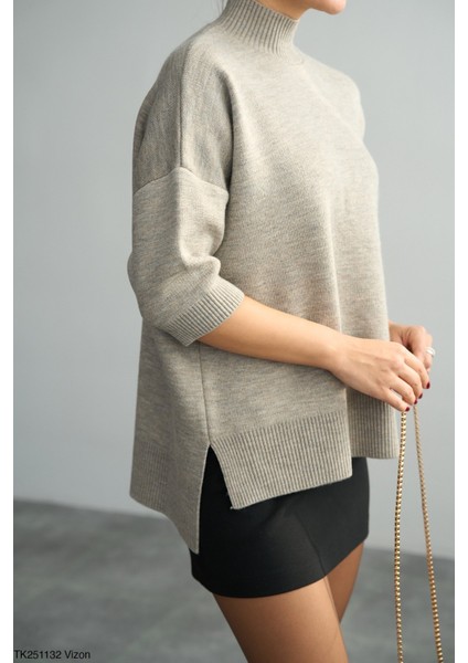 Kadın Yarım Balıkçıl Yaka Kısa Kol Kazak fiyatları