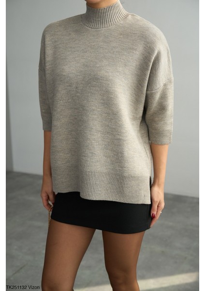 Kadın Yarım Balıkçıl Yaka Kısa Kol Kazak modelleri