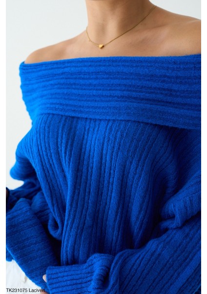 Kadin Rahat Kalip Omuz Dekolteli̇ Tri̇ko Kazak modelleri