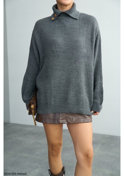 Kadın Basıc Boğazlı Fitilli Oversıze Kazak fiyatları