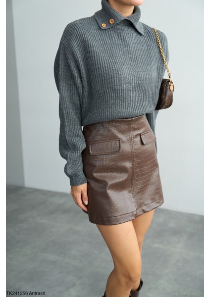 Kadın Basıc Boğazlı Fitilli Oversıze Kazak modelleri