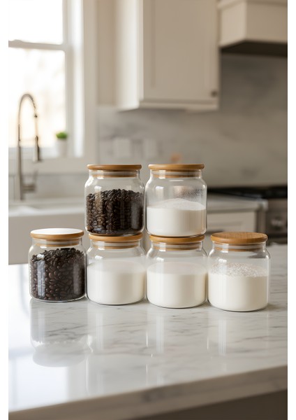 6’lı Vakumlu Cam Saklama Kabı Seti – 575 cc Bambu Kapaklı modelleri