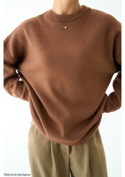 Kadın Bisiklet Yaka Basıc Oversıze Kesim Kazak modelleri