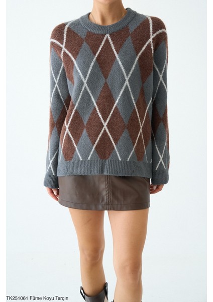 Kadın Baklava Desenli Kalın Kışlık Kazak