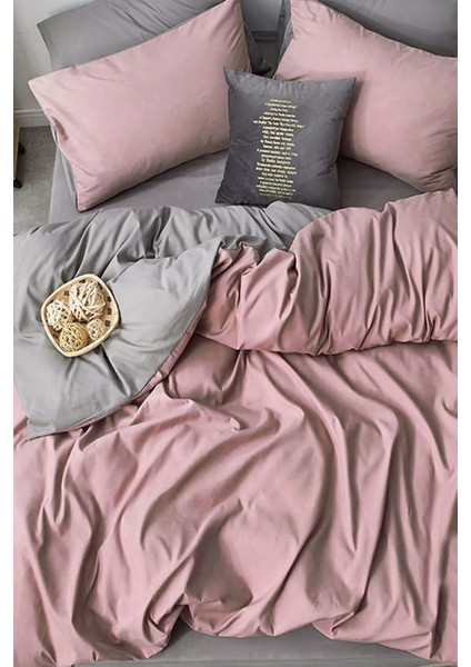 Pamuklu Lastikli Çarşaflı Tek Kişilik Nevresim Takımı Gülkurusu-Antrasit