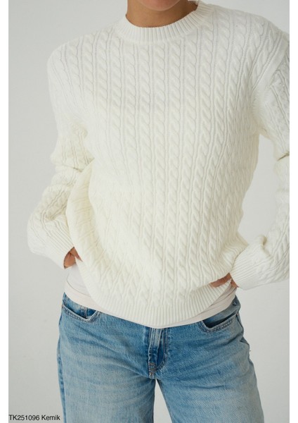 Kadın Basıc Saç Örgü Detaylı Kışlık Standart Kazak modelleri