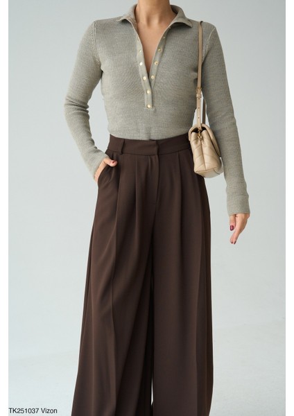 Kadın Yarım Pat Düğmeli Basıc Günlük Triko Kazak fiyatları