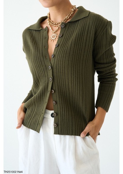Kadın Erkek Yaka Fitilli Full Düğmeli Triko Hırka modelleri