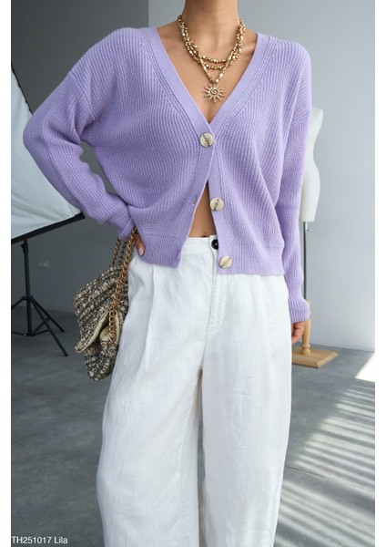 Kadın Düğmeli Standart Beden Salaş Hırka