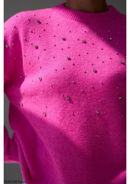 Kadın Taş Detaylı Peluş Standart Kazak fiyatları