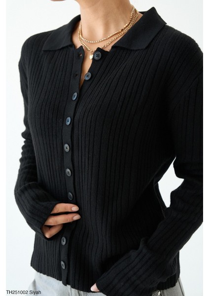 Kadın Erkek Yaka Fitilli Full Düğmeli Triko Hırka