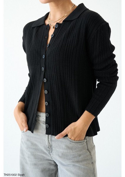 Kadın Erkek Yaka Fitilli Full Düğmeli Triko Hırka modelleri