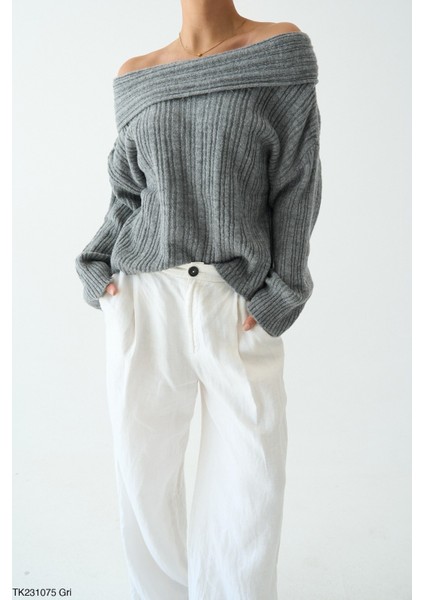 Kadın Rahat Kalıp Omuz Dekolteli Triko Kazak modelleri