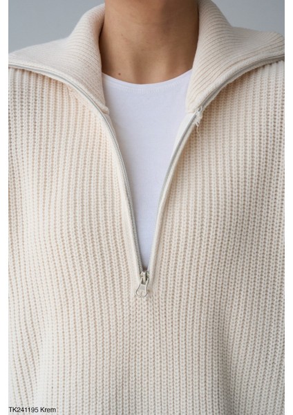 Kadın Yarım Fermuarlı Salaş Kışlık Kazak