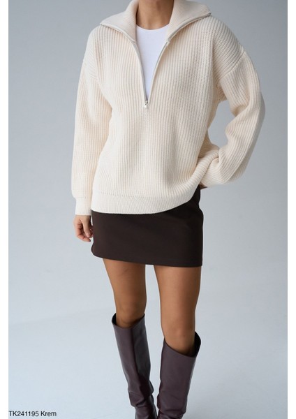 Kadın Yarım Fermuarlı Salaş Kışlık Kazak modelleri