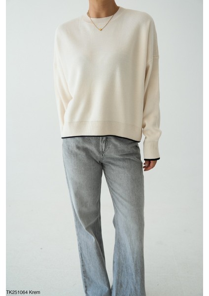 Kadın Bisiklet Yaka Basıc Kazak