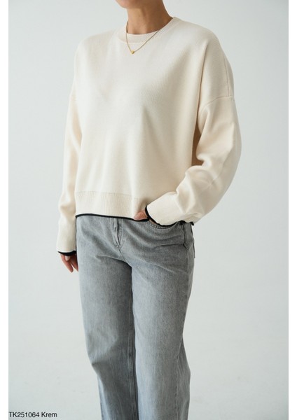 Kadın Bisiklet Yaka Basıc Kazak modelleri