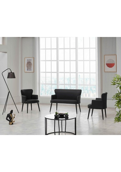 Siyah Deri Ofis Büro Koltuğu ve Sehpa