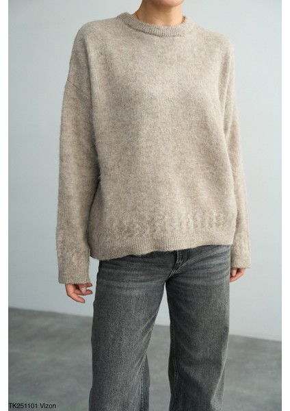 Kadın Bisiklet Yaka Basıc Regular Kesim Kazak