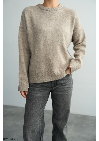 Kadın Bisiklet Yaka Basıc Regular Kesim Kazak modelleri