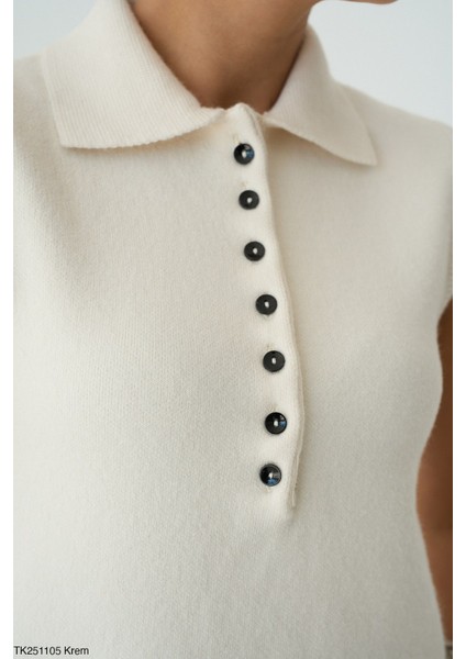 Kadın Erkek Yaka Kolsuz Yarım Düğmeli Kazak fiyatları