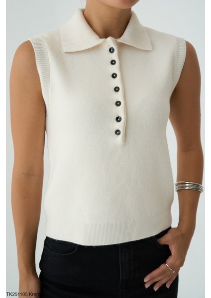 Kadın Erkek Yaka Kolsuz Yarım Düğmeli Kazak modelleri