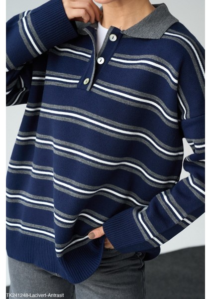 Kadın Erkek Yaka Yarım Düğmeli Triko Kazak