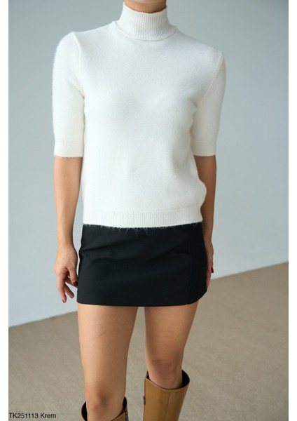 Kadın Yarım Balıkçıl Yaka Kısa Kol Kazak fiyatları